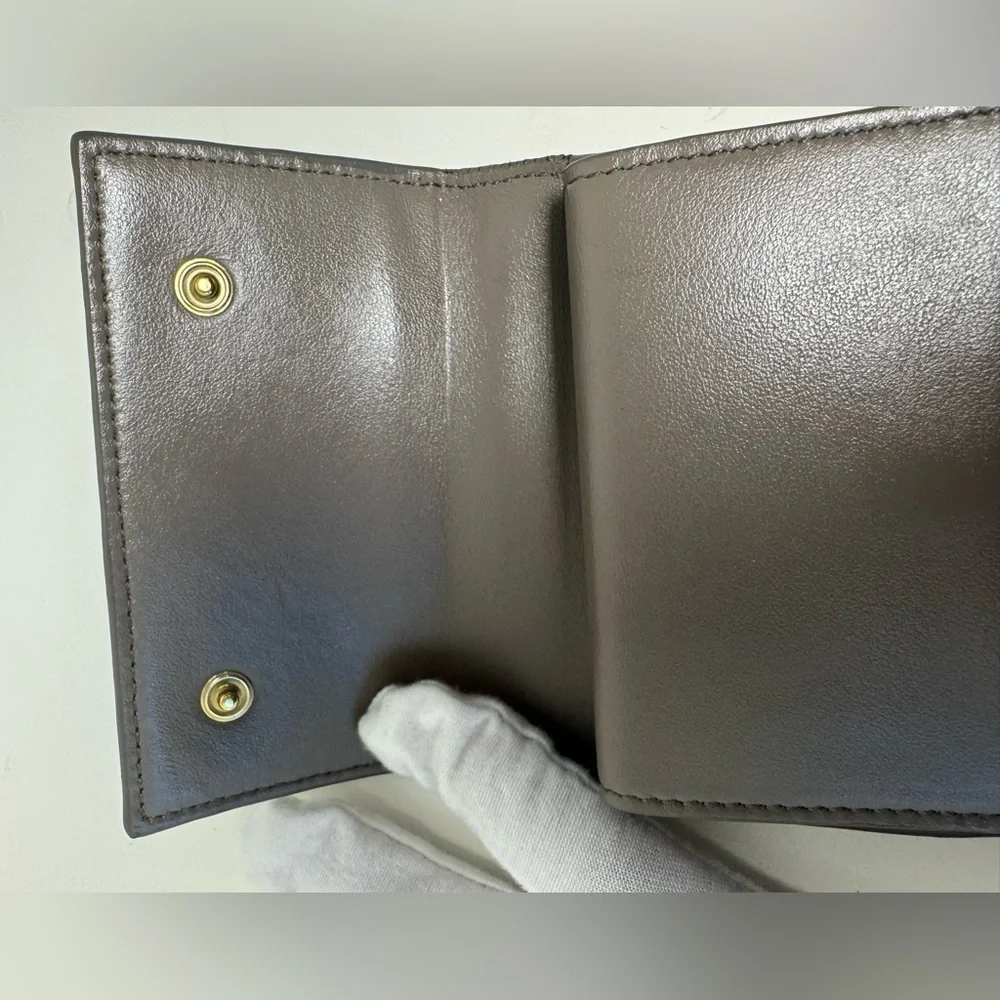 Celine Compact x mm Tri Fold Gray Leather Textured Wallet
